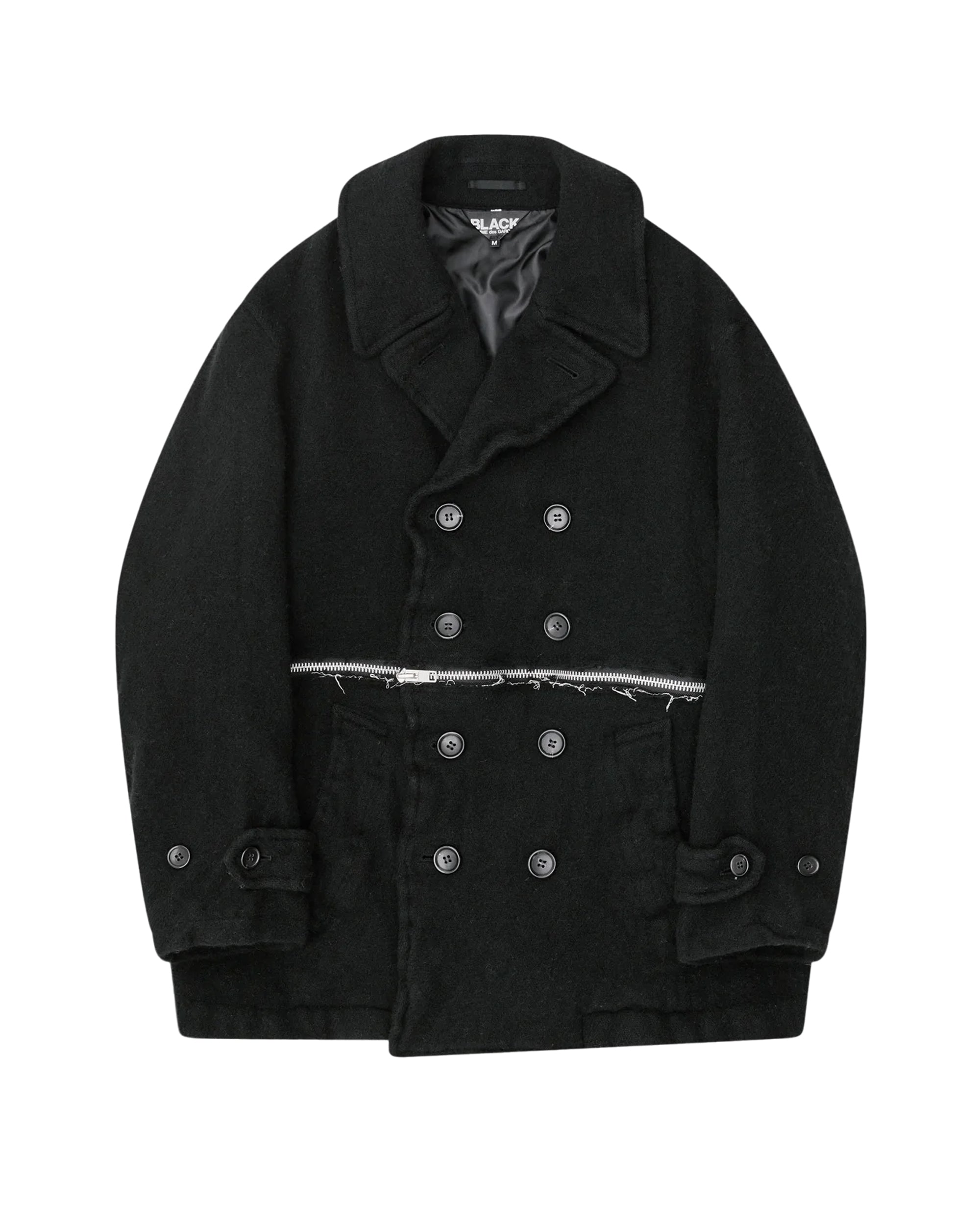 Black CDG Thick Tweed Zipped Pea Coat - Main Image