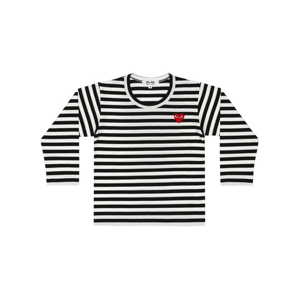 Play Comme des Garçons Kids Striped Longsleeve - Black / Red Heart Emblem
