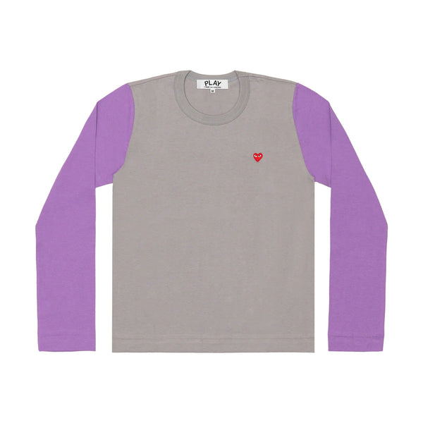 Play Comme des Garçons Bi-Color Series Longsleeve - Grey Purple / Small Red Heart Emblem