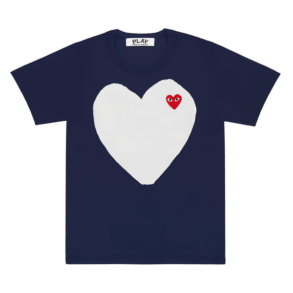 Play Comme des Garçons Herren T-shirt Großes weißes Herz gedruckt und rotes kleines Herz - Navy