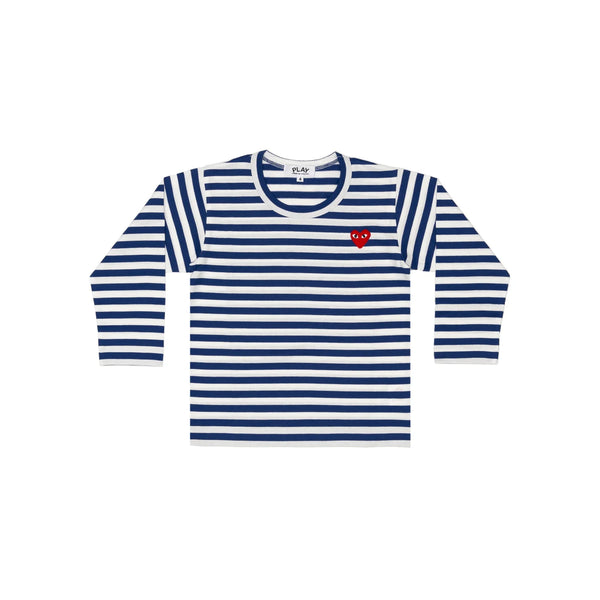 Play Comme des Garçons Kids Striped Longsleeve - Blue / Red Heart Emblem