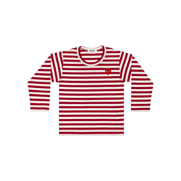 Play Comme des Garçons Kids Striped Longsleeve - Red / Red Heart Emblem