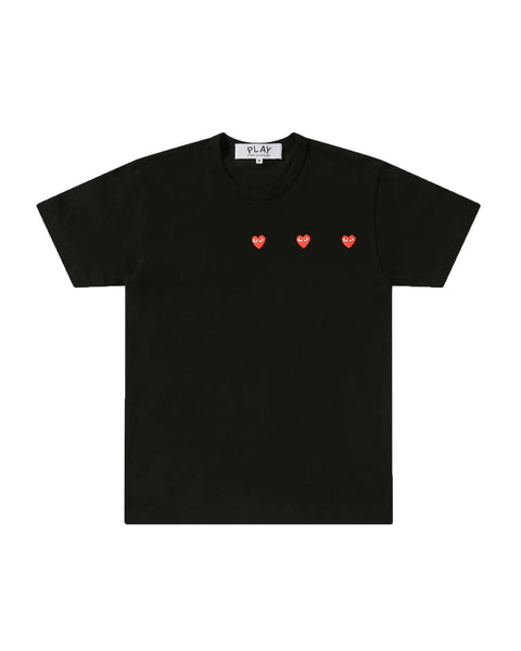 Play Comme des Garçons Triple Hearts Print T-shirt - Schwarz