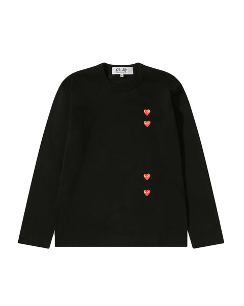 Play Comme des Garçons Quadruple Hearts Print Langarm T-shirt - Schwarz