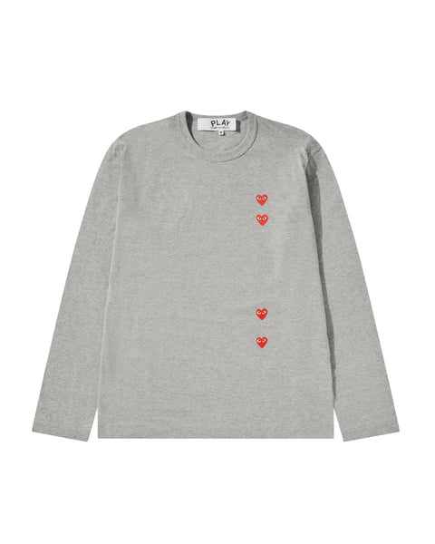 Play Comme des Garçons Quadruple Hearts Print Langarm T-shirt - Grau