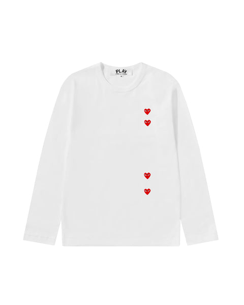 Play Comme des Garçons Quadruple Hearts Print Langarm T-shirt - Weiss