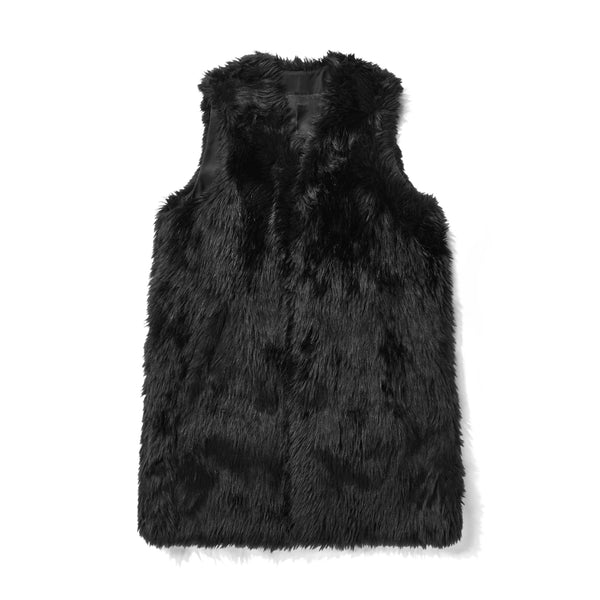 Black CDG Long Faux Fur Vest