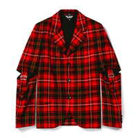 Black CDG Tartan Wool Buckled Sleeve Jacket