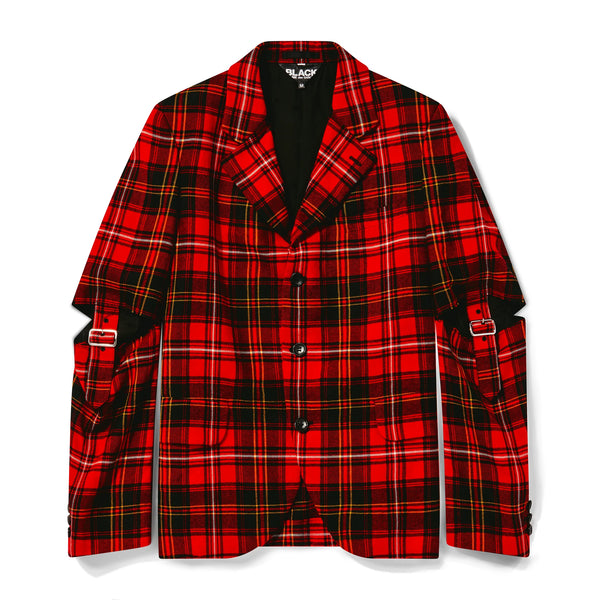 Black CDG Tartan Wool Buckled Sleeve Jacket