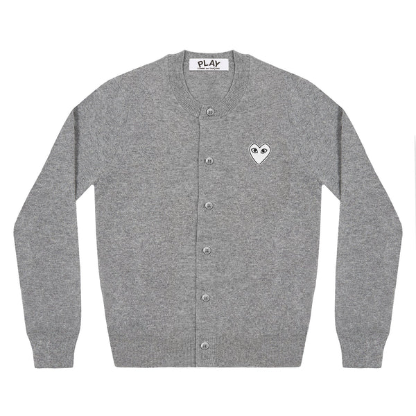 Play Comme des Garçons Ladies's Cardigan - Light Grey / White Heart