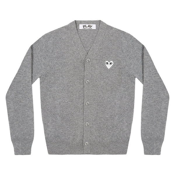 Play Comme des Garçons Men's Cardigan - Light Grey / White Heart