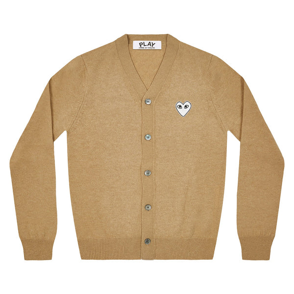 Play Comme des Garçons Men's Cardigan - Light Camel / White Heart