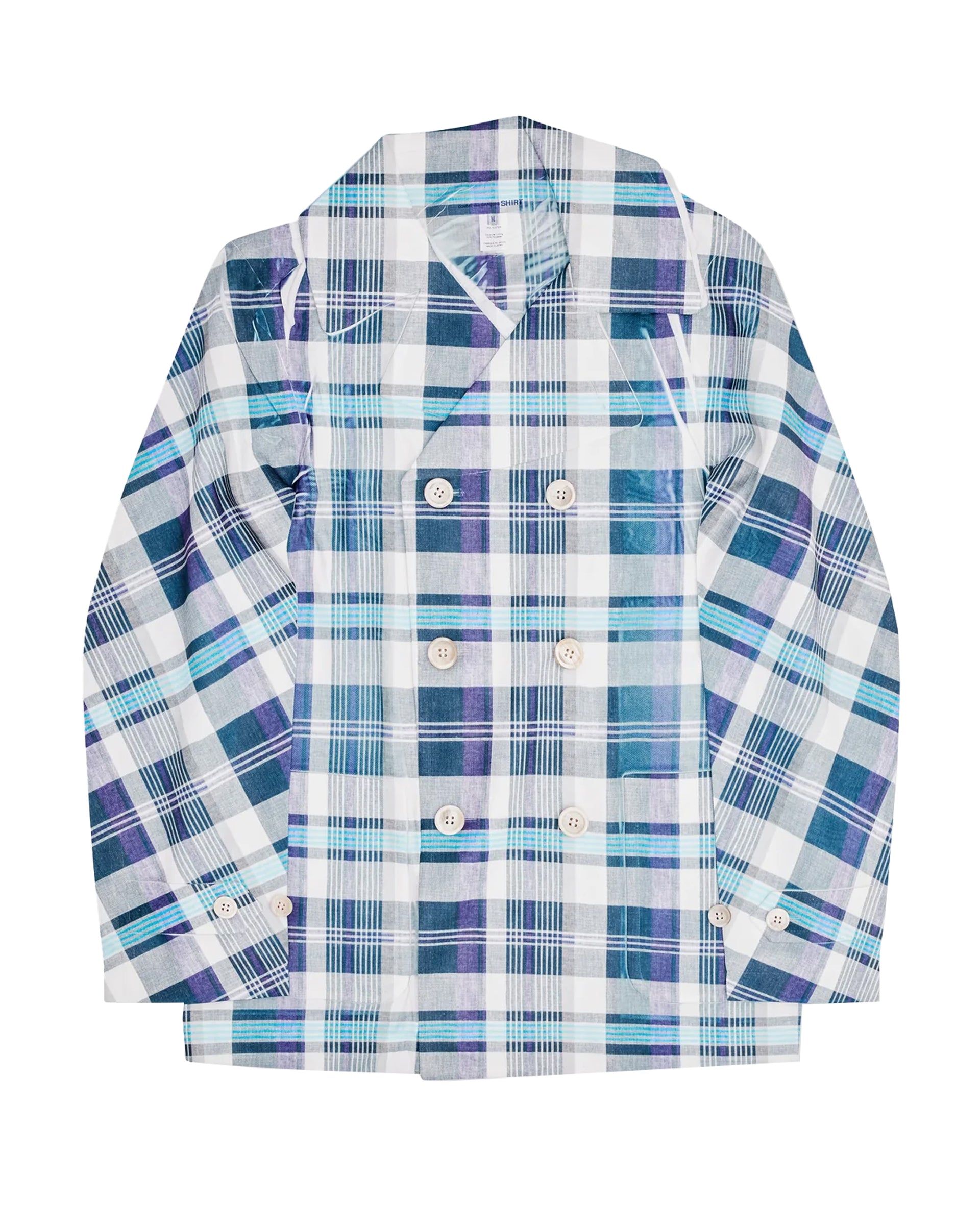 CDG SHIRT Tartan Overprint Double Breasted Jacket Blue – COMME des