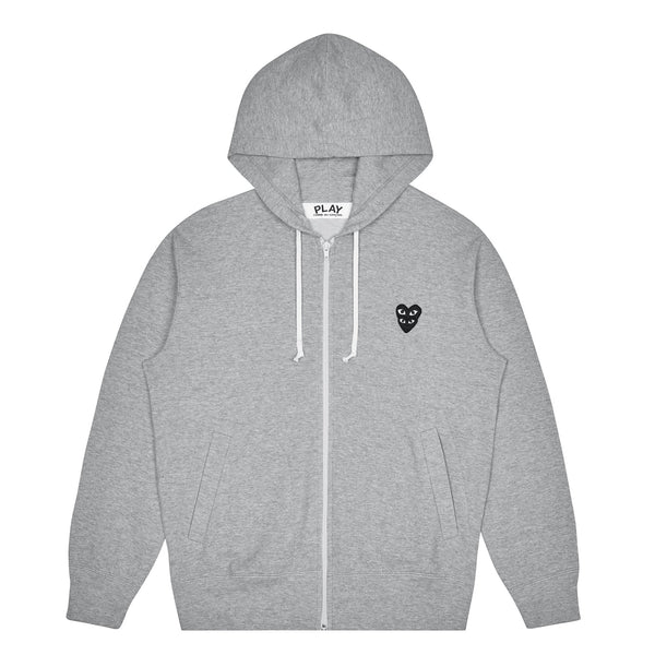 Play Comme des Garçons Zip Hoodie - Grau / schwarzes doppeltes Herz Logo