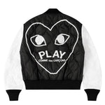 COMME des GARÇONS PLAY quilted bomber jacket, back view with large white heart outline print