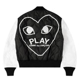 COMME des GARÇONS PLAY quilted bomber jacket, back view with large white heart outline print