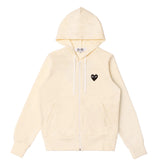 Comme des Garçons PLAY zip hoodie in ivory with black heart logo detail front