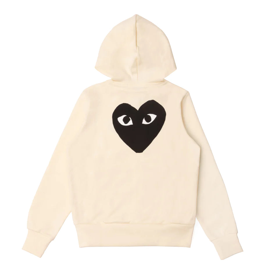 Comme des Garçons PLAY zip hoodie in ivory with black heart logo detail back