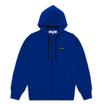 Comme des Garçons PLAY zip hoodie in blue with black heart logo detail front