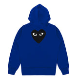 Comme des Garçons PLAY zip hoodie in blue with black heart logo detail back