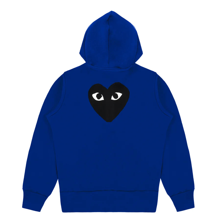 Comme des Garçons PLAY zip hoodie in blue with black heart logo detail back
