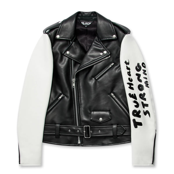 BLACK CDG / BIKERJACKE MIT SLOGAN / 1K-J001-S23-1