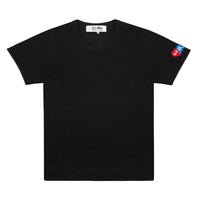 Play Comme des Garçons x Invader T-Shirt - Schwarz / rotes Herz Logo / blaues Invader-Symbol