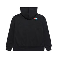 Play Comme des Garçons x Invader Zip Hoodie - Schwarz / rotes Herz Logo/ blaues Invader-Symbol