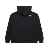 Play Comme des Garçons x Invader Zip Hoodie - Schwarz / rotes Herz Logo/ blaues Invader-Symbol