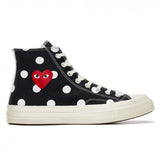 COMME des GARÇONS PLAY CONVERSE Chuck Taylor '70 High Top Sneaker – Polka Dots – Black, Red Heart