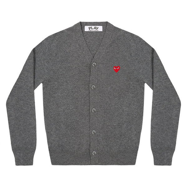 Play Comme des Garçons Cardigan - Grey / Small Red Heart Emblem