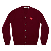 Play Comme des Garçons Cardigan - Burgundy / Red Heart Emblem