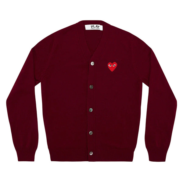 Play Comme des Garçons Cardigan - Burgundy / Red Heart Emblem