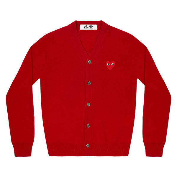 Play Comme des Garçons Cardigan - Red / Red Heart Emblem