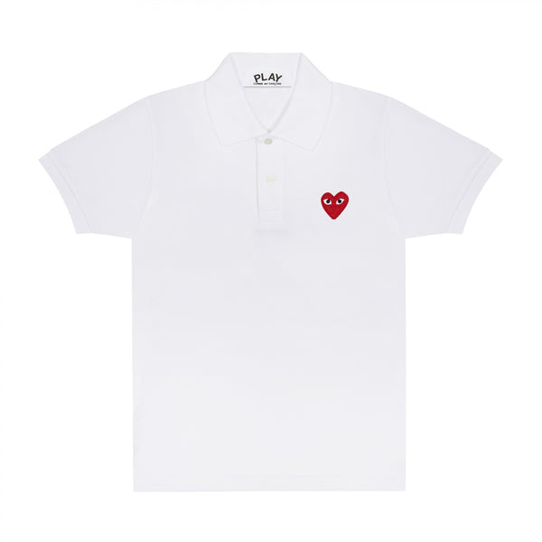 Play Comme des Garçons Polo Shirt - White / Red Heart Emblem