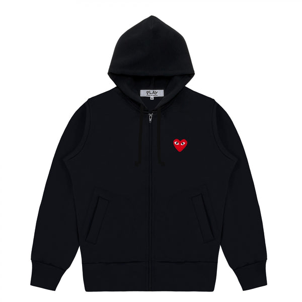 Play Comme des Garçons Zip Hoodie - Black / Red Heart Emblem