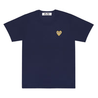 Play Comme des Garçons T-Shirt - Navy / Gold Heart Emblem
