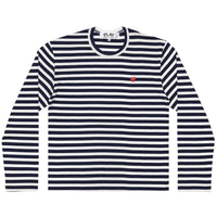 Play Comme des Garçons Striped Longsleeve - Navy / Small Red Heart Emblem