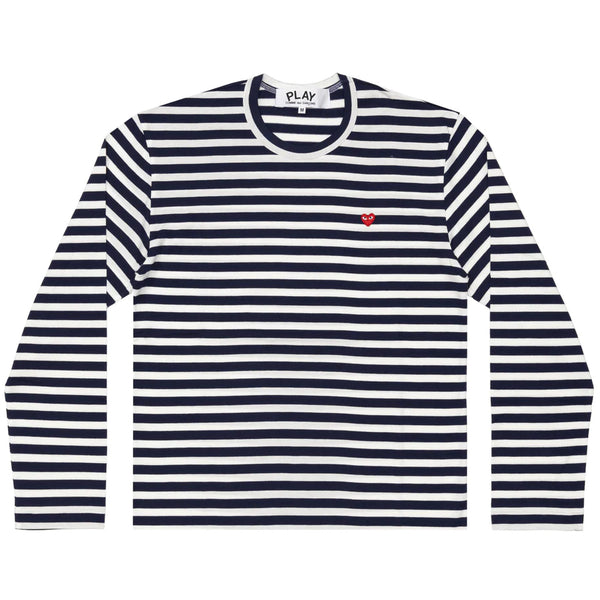 Play Comme des Garçons Striped Longsleeve - Navy / Small Red Heart Emblem