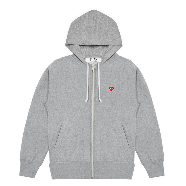 Play Comme des Garçons Zip Hoodie - Grau / kleines rotes Herz Logo