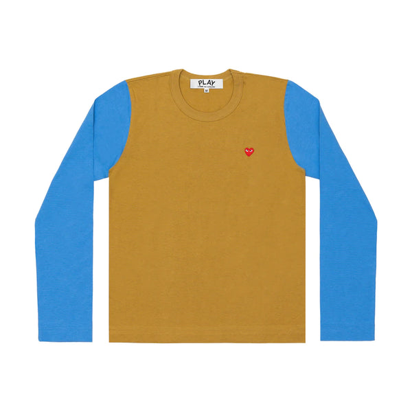 Play Comme des Garçons Bi-Color Series Longsleeve - Olive Blue / Small Red Heart Emblem