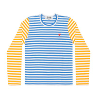 Play Comme des Garçons Bi-Color Striped Series Longsleeve -  Blue Yellow / Small Red Heart Emblem