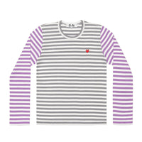 Play Comme des Garçons Bi-Color Striped Series Longsleeve - Grey Purple / Small Red Heart Emblem