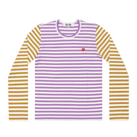 Play Comme des Garçons Bi-Color Striped Series Longsleeve - Purple Olive / Small Red Heart Emblem
