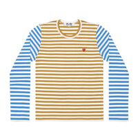 Play Comme des Garçons Bi-Color Striped Series Longsleeve -  Olive Blue / Small Red Heart Emblem