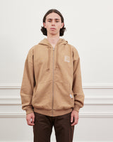 RASSVET / PACC10T028-1 / MEN LOGO ZIP HOODIE Khaki brown with white embroidery