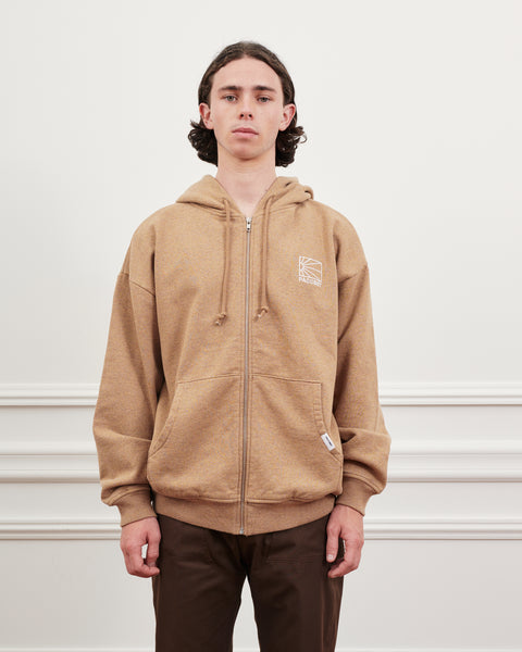 RASSVET / PACC10T028-1 / MEN LOGO ZIP HOODIE Khaki brown with white embroidery