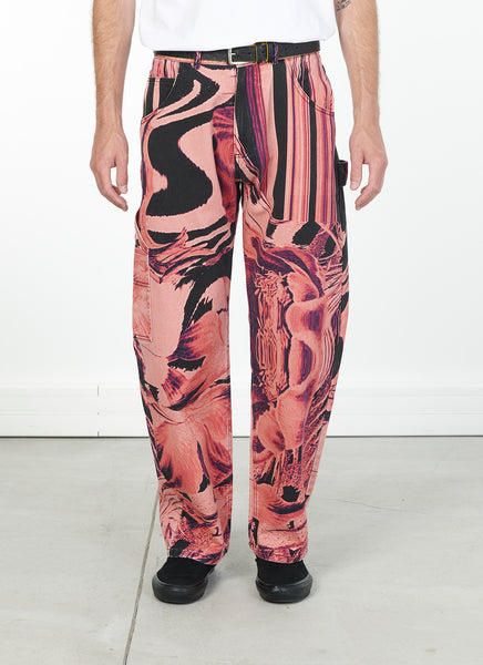 RASSVET / PACC12P001-1 / M FLOWER PRINT SINGLE KNEE BAGGY DENIM TROUSERS Pink
