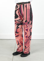 RASSVET / PACC12P001-1 / M FLOWER PRINT SINGLE KNEE BAGGY DENIM TROUSERS Pink