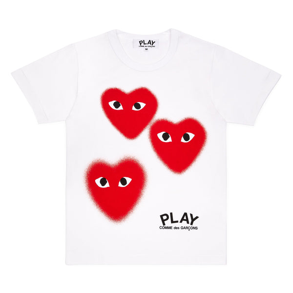 Play Comme des Garçons Holiday Theme T-Shirt - White / Red Hearts Print